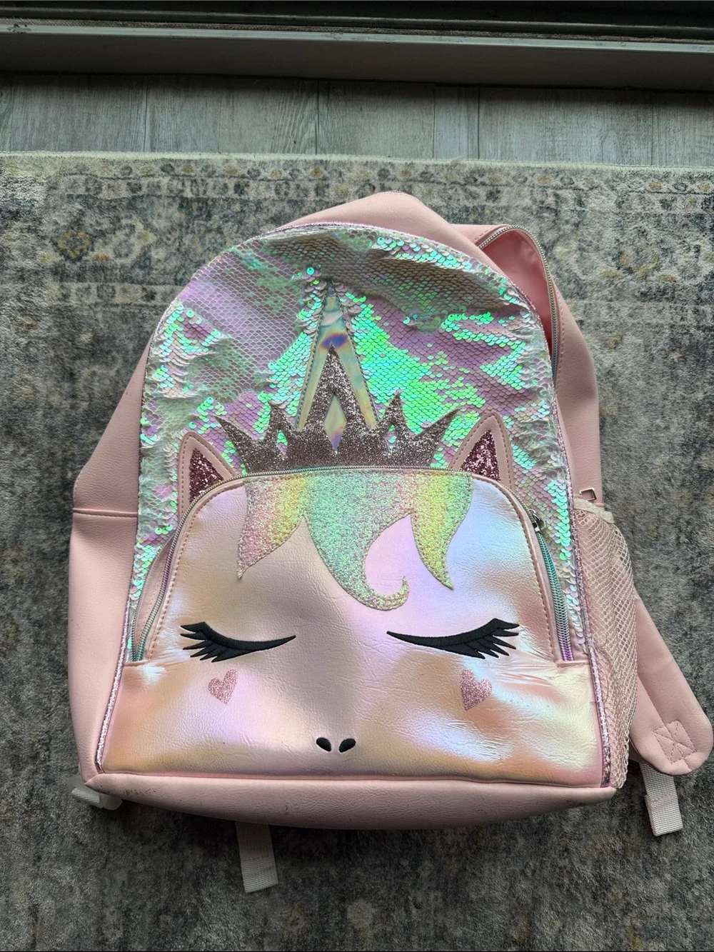 Girls Pink Unicorn Sequin Kids Backpack with Shimmer Front